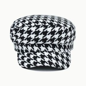 Women's Classic Houndstooth Beret Hat - French Military Style Lightweight Cap